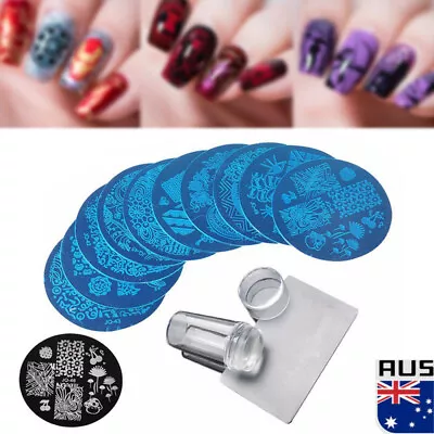 10 PCS Stamping Plate+Clear Silicone Stamper+Scraper Nail Art Image Stamp Kit AU • $12.91