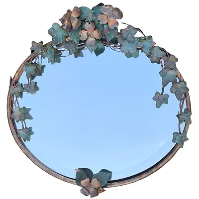 Copper Vine And Flower Oval Mirror Vintage Patinaed • $33.08