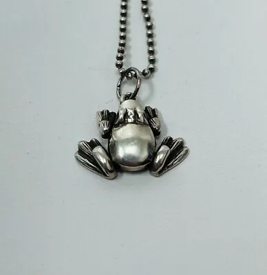 Vintage Sterling Silver Moveable Legs Frog Pendant Ball Chain Necklace • $17.99