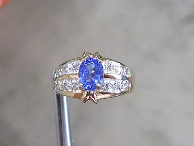 Vintage Solid 14k Yellow Gold Tanzanite With Diamonds Ring Size 3.5 Pinky • $329