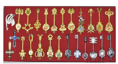 25pcs/set Fairy Tail Lucy Metal Keys Pendant Necklace Keychain Figure Model Toys • £31.86