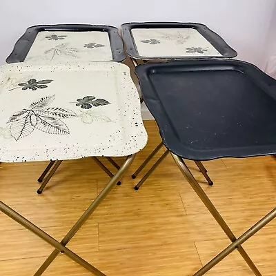 Four - 1960's Vintage Mid-Century Modern  Metal TV Trays Antique Leaves • $100