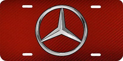 Mercedes Logo Printed Red Carbon Fiber Look Vehicle License Plate Car Front Tag • $19.95