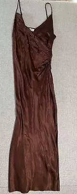 New Zara Womens Sm Draped Satin Midi Slip Dress Brown NWT • $17.50