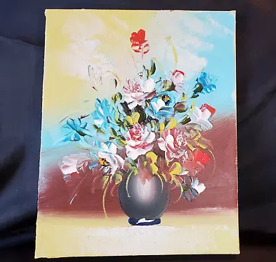 Oil Painting 10  X 8   Canvas Of Mixed Flowers In Vase • £15.60