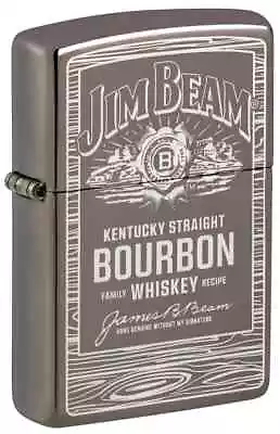 Zippo Windproof Lighter JIM BEAM BOURBON LABEL Black Ice NEW IN BOX FREE POST • £42.40