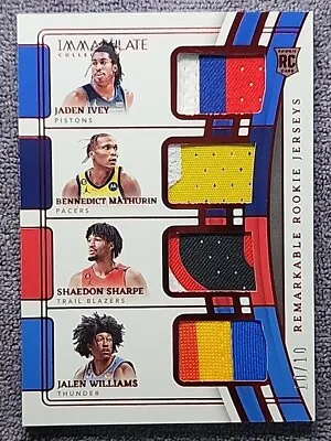 2022 Immaculate Basketball Rookie Quad Patch Ivey Mathurin Sharpe Williams 10/10 • $549.99
