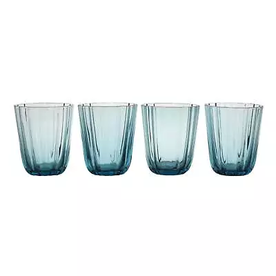 Beautiful Scallop Glass Water Glasses Set Of 4 Cornflower Blue By Drew Barrymore • $40.56