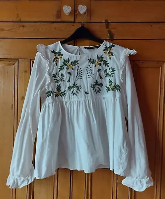 Zara Trafaluc Shirt Blouse Peplum Top Embroidered XS • £12.99