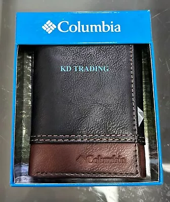 COLUMBIA 110038 Men Genuine Coated Leather TRI-FOLD Wallet  BLACK & BROWN NEW • $25.95