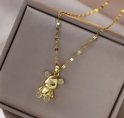 14K Yellow Gold Plated 1.20Ct Round Cut Lab-Created Diamond Teddy Bear Pendant • $118.99