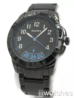 New Swiss Elgin Gunmetal Steel Date Men Oversize Watch 45mm FG8086  • $29.95