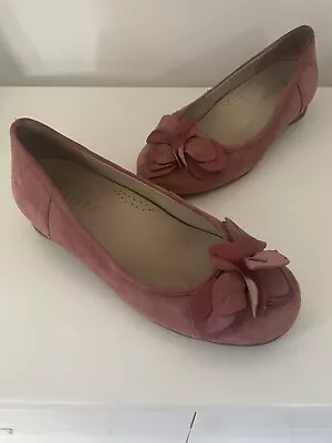 ZIERA - Size 37 W Or 6.5 Pink Suede Flower Front Flats Orthotics Friendly • $30