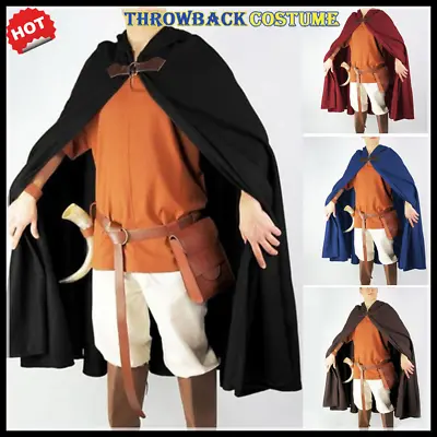 Mens' Medieval Knight Hooded Cloak Gothic Cape Viking Warrior Halloween Costume • $33.29