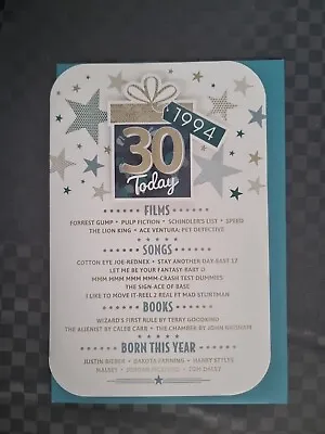 30th Birthday Card Male Year You Were Born Events From 1994 (9 X 6 ) 30 Thirty • £3.99