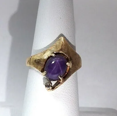 Retro Deco 14k Gold Purple Lindy Star Sapphire Diamond Ring • $450