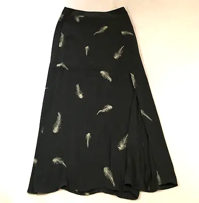 VTG Platinum Dorothy Schoelen Womens Maxi Skirt Sz 8 Black Feathers Side Zip NWT • $32.24