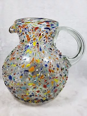 Large Mexican Hand Blown Multicolor Confetti Design Glass Pitcher Margarita • $25