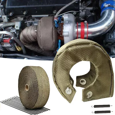 T4 Titanium Turbo Heat Shield Blanket Cover & 2  Exhaust Header Wrap Tape W/Ties • $31.90