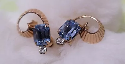 Van Dell Earrings Vintage Screw Back 1/20 12K GF Aquamarine Blue Topaz Color • $14.95