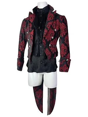 Shrine Gothic Vampire Imperial Black Red Victorian Tailcoat Mason Coat Jacket • $339.99