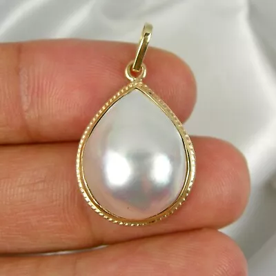 Pear 20x16mm Australian Mabe Pearl Pendant Genuine 375 9k 9ct Yellow Gold MPP6 • $268.44