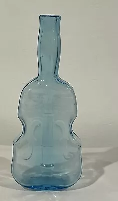 Vintage Aqua Violin Shaped Bottle Vase Blue Cello Bottle Glass Decanter • $22.99