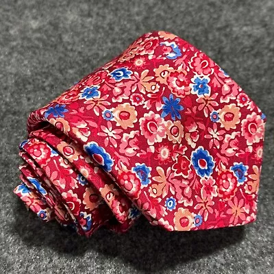 Michelsons Red Blue Floral Print Seven Fold Men’s 100%  Silk Tie EUC • $17.99