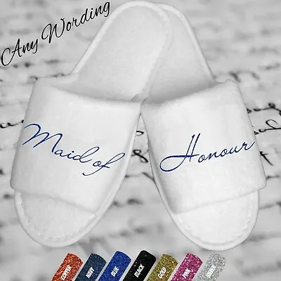 £5.19 • Buy Slippers White Personalised Wedding Spa Glitter Guest Bridal Spa Open Toe Bride