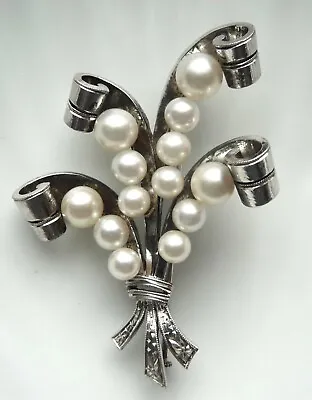 Stunning Rare Vintage Silver Mikimoto Akoya Pearl Floral Bouquet Pin Brooch! • $189