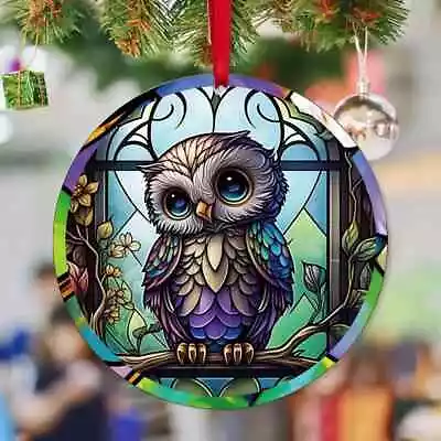 Owl Design - Wooden Round Car / Christmas Tree Home Decoration • £4.99