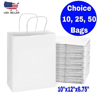 $10.50 • Buy Paper Bags White Kraft Bag With Handles Gift Retail Merchandise Shopping Bag