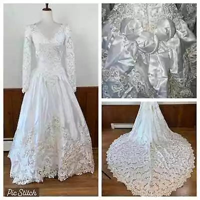 Spectacular Vintage 90s Mori Lee Cathedral Length Wedding Gown! • $99