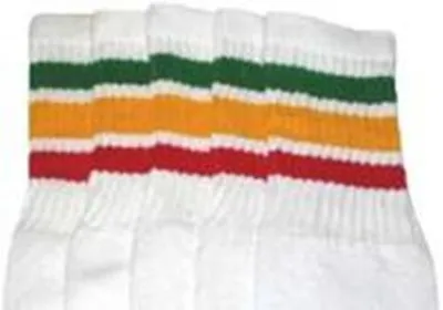 £10.88 • Buy 22” KNEE HIGH WHITE Tube Socks With GREEN/GOLD/RED Stripes Style 1 (22-8) RASTA