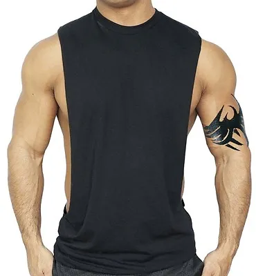 Men's Black Workout Vest Tank Top Bodybuilding Gym Muscle Fitness Football Shirt • $11.99