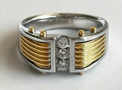 Diamond Gents Riveted Style Estate Ring In 14k Yellow And White Gold • $1799.99