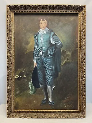 Vintage Signed D Moody. BLUE BOY Painting. Large Ornate Frame. • $143.25