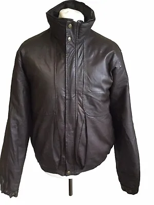 Vintage EDDIE BAUER Leather Jacket Goose Down Men's M Brown • $54.76