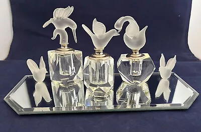 Vintage 4 Pc Crystal Birds Perfume Bottle Vanity Set. Swan Hummingbird & Bird. • $42