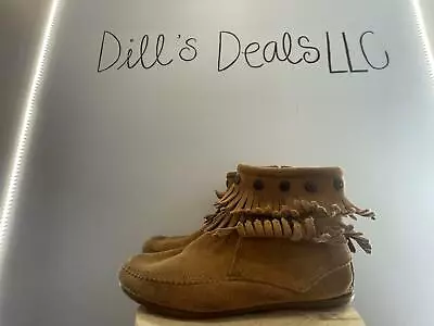 Womens Minnetonka 697T Double Fringe Moccasin Side Zip Size 8 • $44