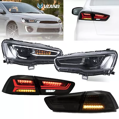 $509.99 • Buy 2 Pairs LED Headlights Smoke Tail Lights For Mitsubishi Lancer / EVO X 2008-2017