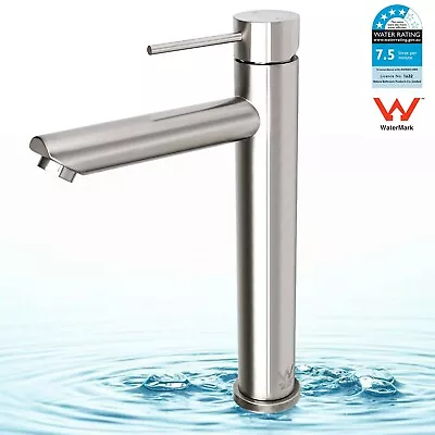 Brushed Nickel Round Tall Basin Mixer Bathroom Vanity Sink Tap High Rise Faucet • $71