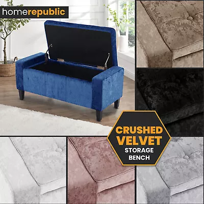 Crushed Velvet Ottoman Upholstered Storage Box Versatile Bench Bedding Chest • £94.95