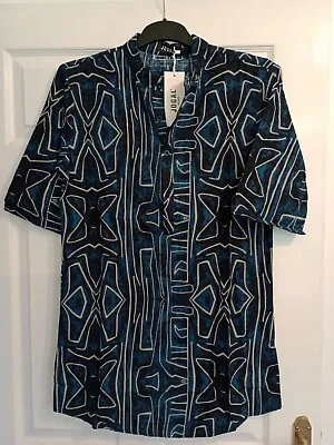 £5 • Buy Men's JOGAL Navy African Dashiki Print Shirt Size S