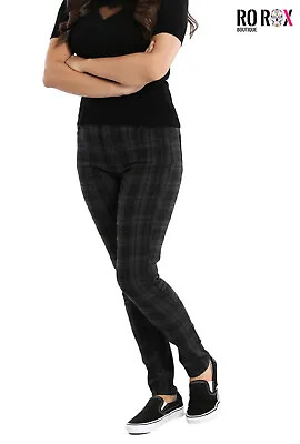 Hell Bunny Storm Trousers Check Punk Retro Checkered Tartan Womens Skinny Pants • £36