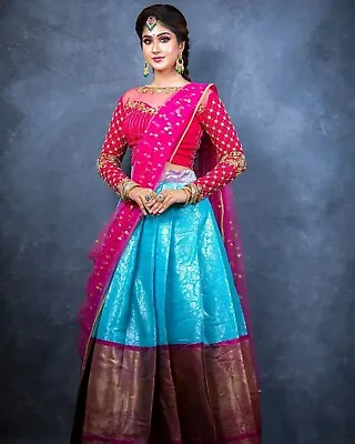 $41.69 • Buy Half Saree Lehenga Kanjiveram Silk Zari Lengha Blouse Designer Sari Blouse India