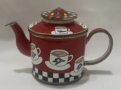 $32.95 • Buy Vintage 1999 Kelvin Chen Miniature Teapot Hand Painted Enamel On Copper W/Lid