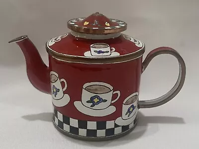 Vintage 1999 Kelvin Chen Miniature Teapot Hand Painted Enamel On Copper W/Lid • $21.75