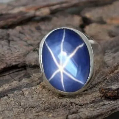 Solid 925 Sterling Silver Star Blue Sapphire Gemstone Christmas Gift Men's Ring • $49.99