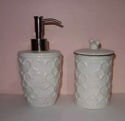 Disney Parks Mickey Mouse Icon Ceramic Soap Dispenser & Cotton Ball Jar Set New • $42.99